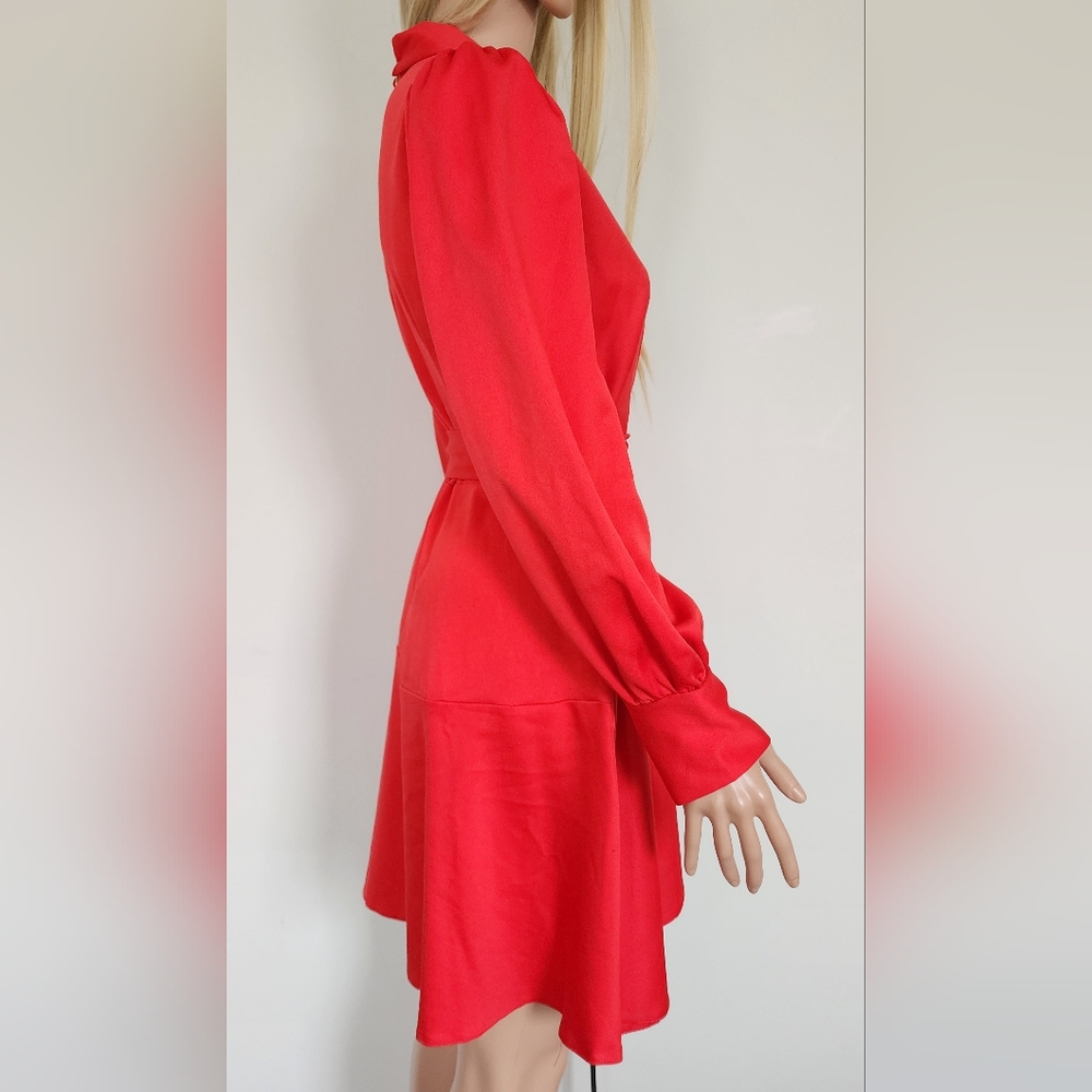 CLOSET RED DRESS SATIN RUFFLE MINI DRESS 8 - Picture 10 of 12